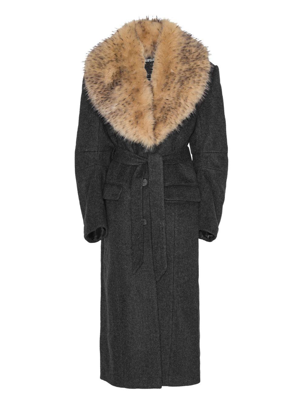 Faux Fur Collar Long Coat Dark Grey 1146921205 1205 GRAY ROTATE