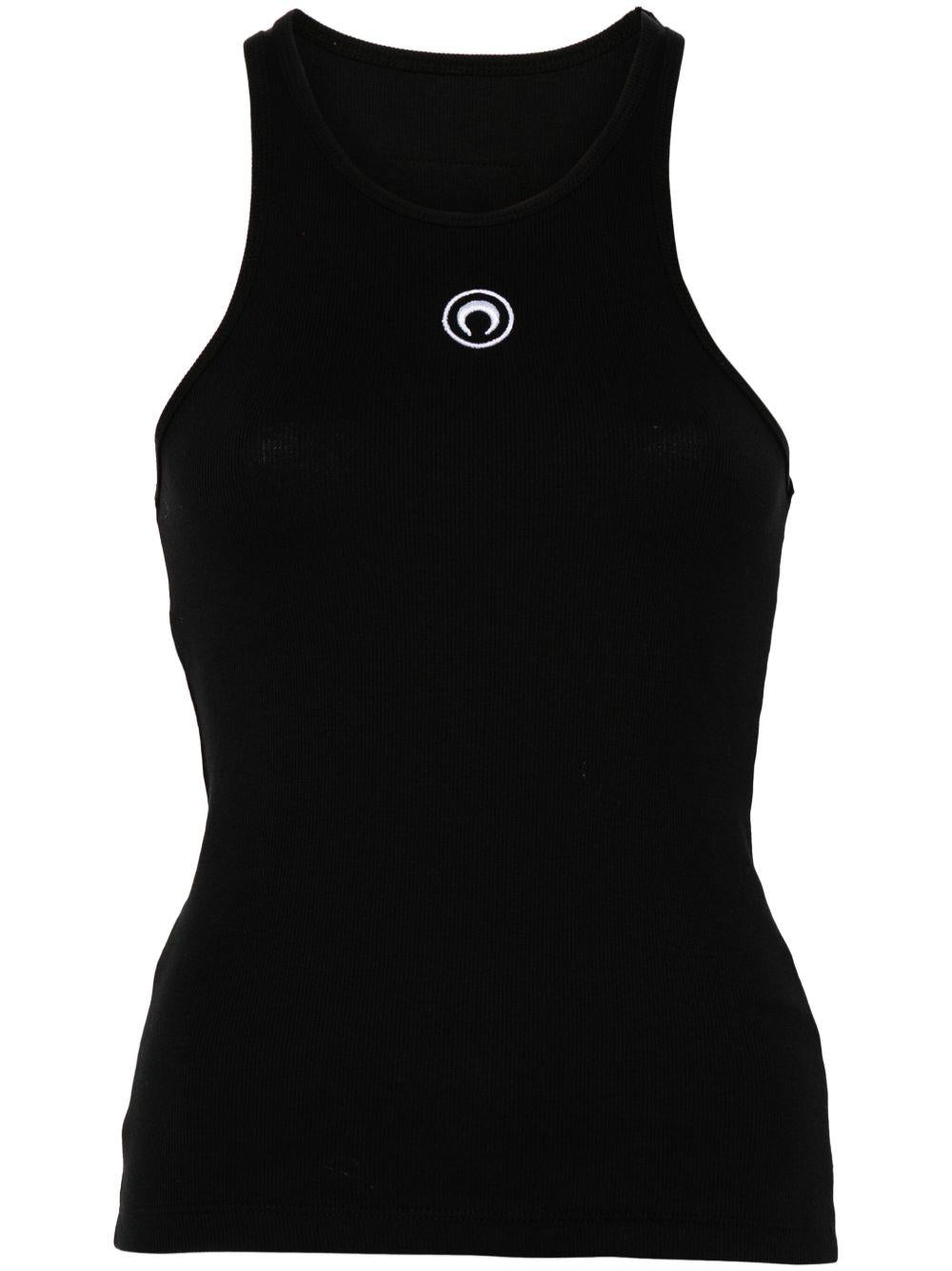 Moon Logo Ribbed Tank Top WTT014ACJER0011 BK99 BLACK MARINE SERRE