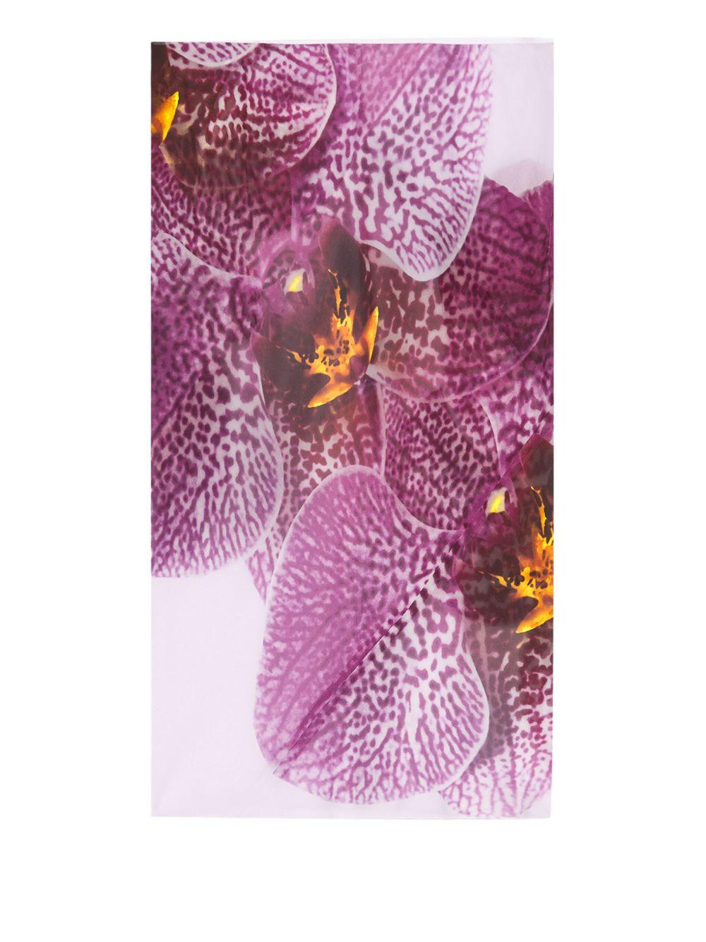 Gonna in seta stampata con motivo Orchid.<BR/> 2510108041226 304 FUCHSIA DRIES VAN NOTEN