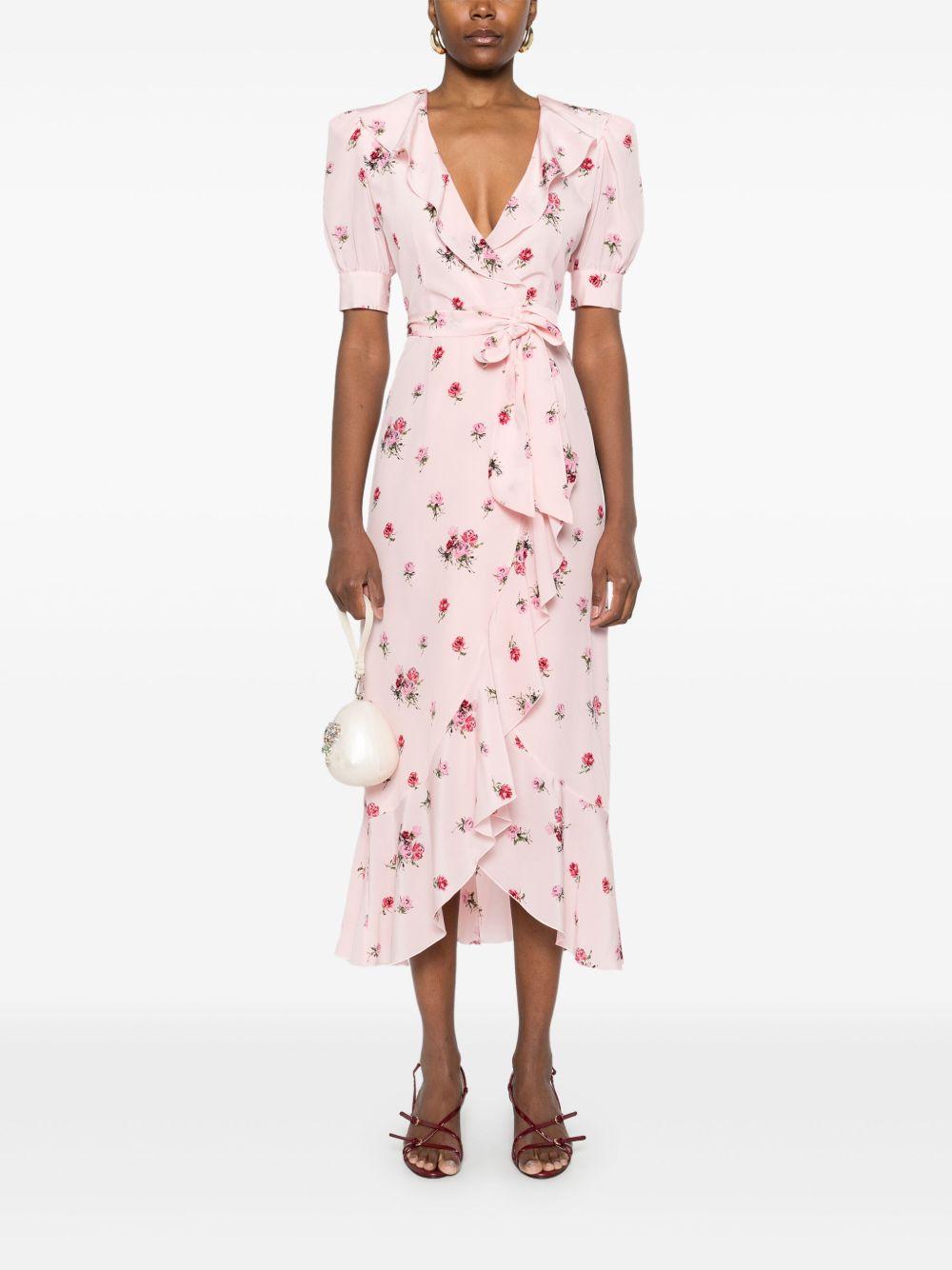 Rose Print Wrap Dress FABX4006F4466 1816 PINK RED ALESSANDRA RICH