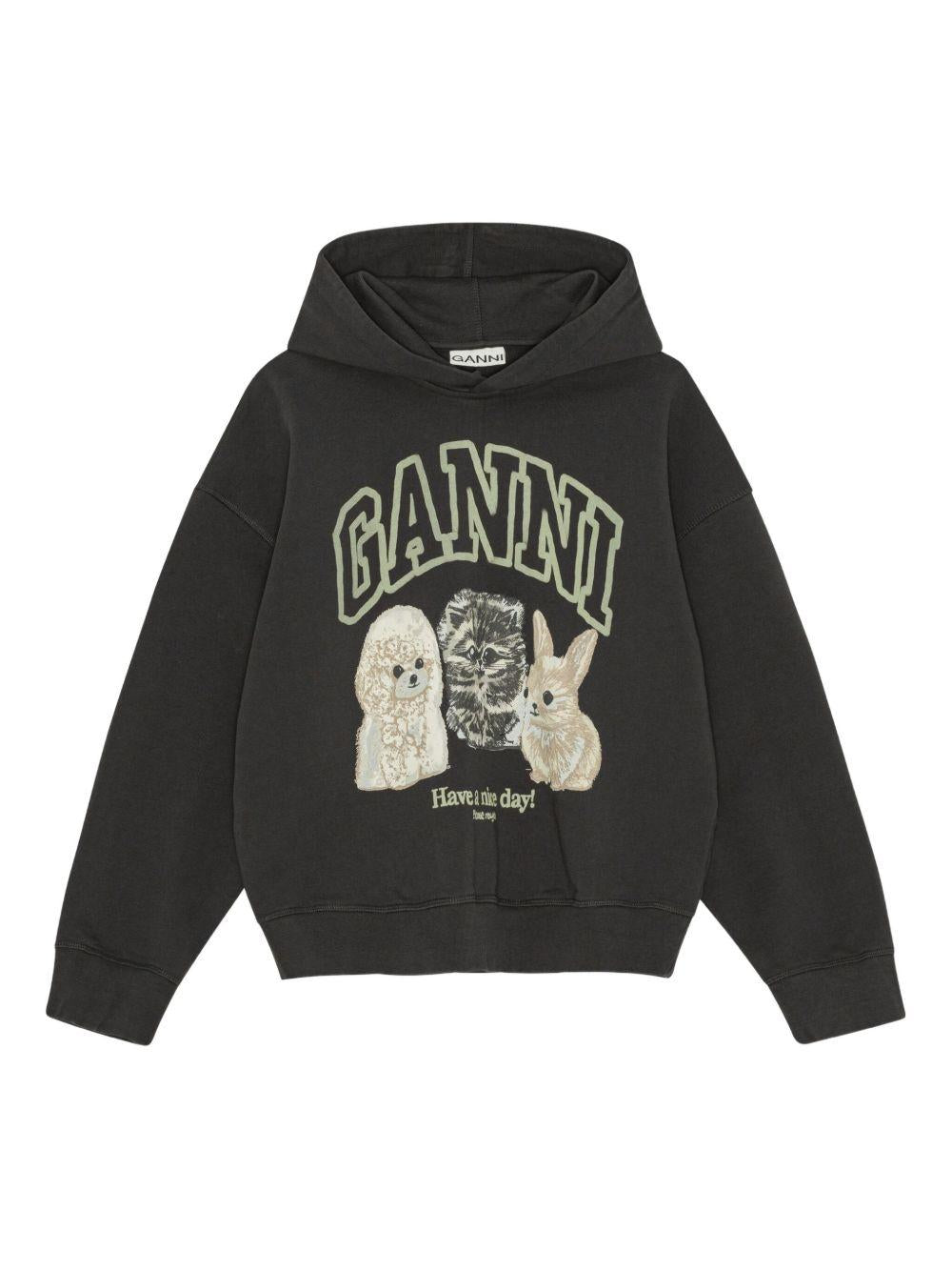Black Animal Print Hoodie T4270 252 PHANTOM GANNI