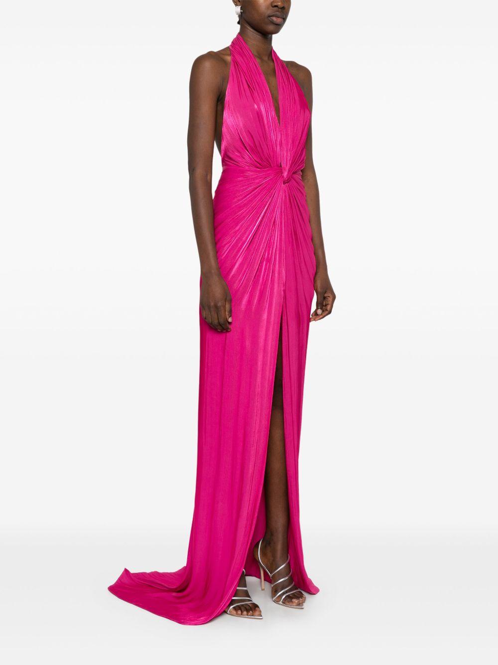 Colette Lurex Georgette Halterneck Gown<BR/> PS2342 MAGENTA COSTARELLOS