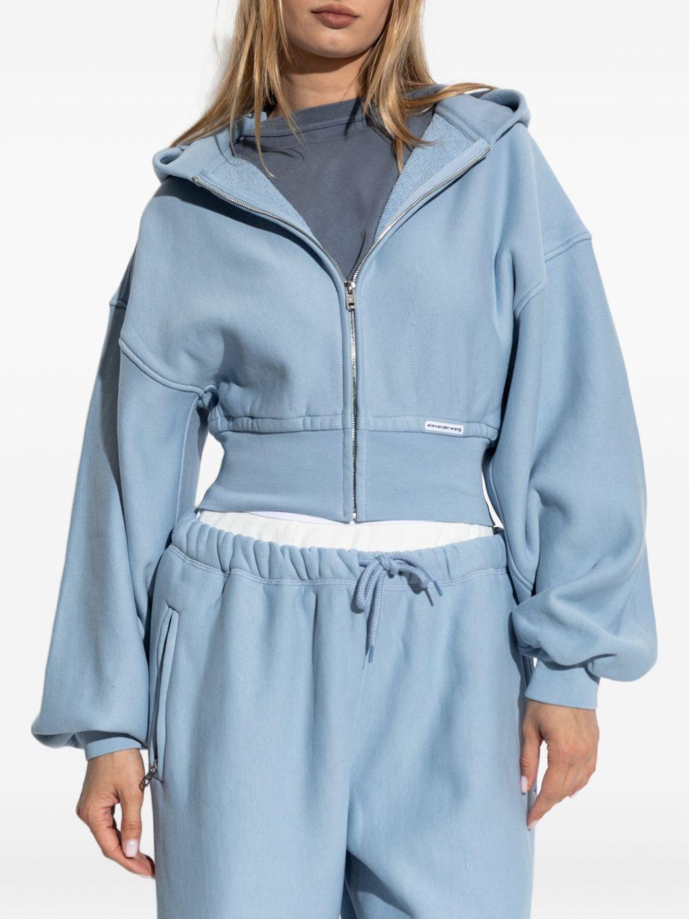 Hoodie azzurra crop con zip<BR/> 4CC1242077 458 LIGHT BLUE ALEXANDER WANG