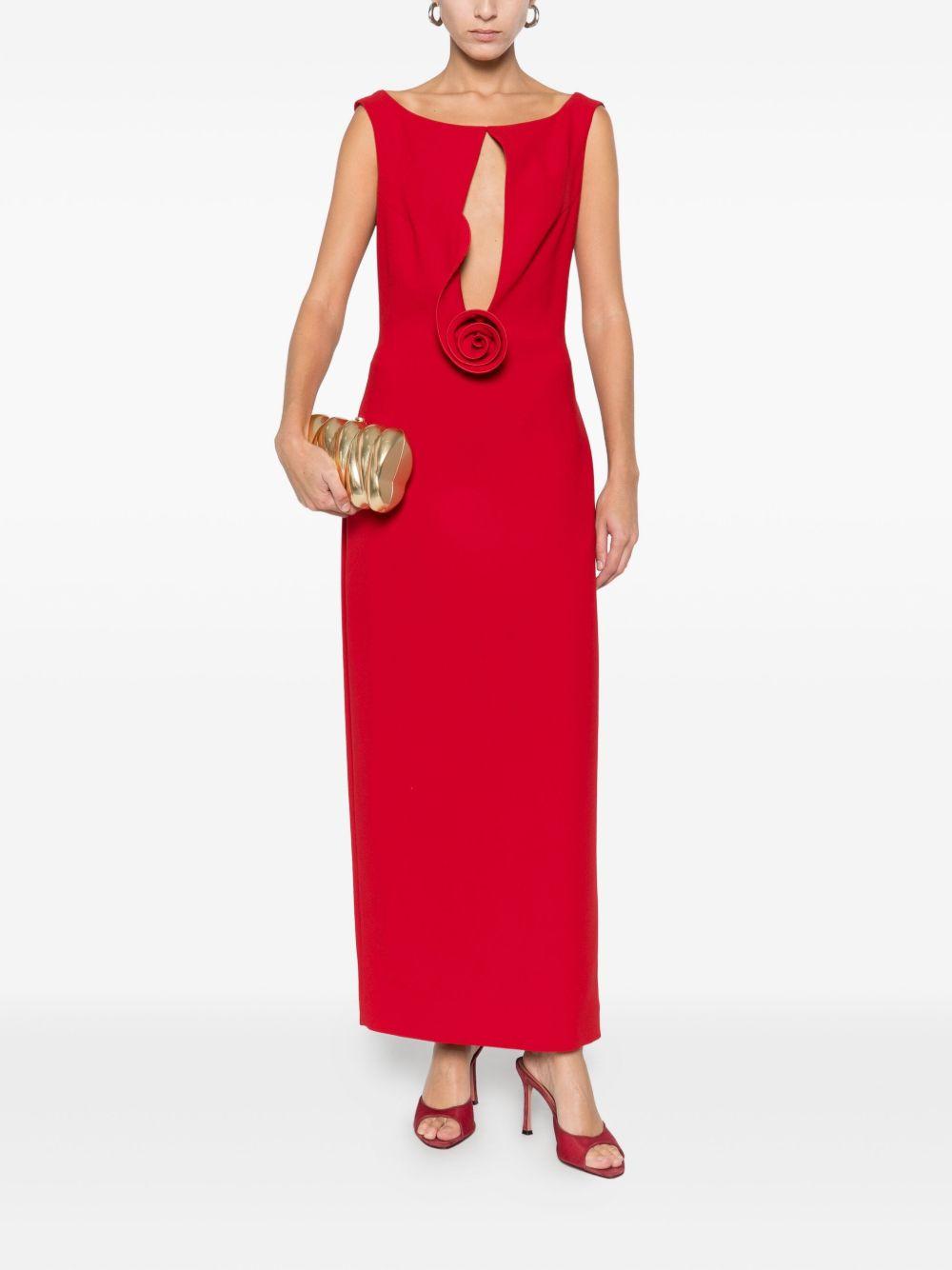 Floral Appliqué Keyhole Midi Dress in Red 237925 RED MAGDA BUTRYM