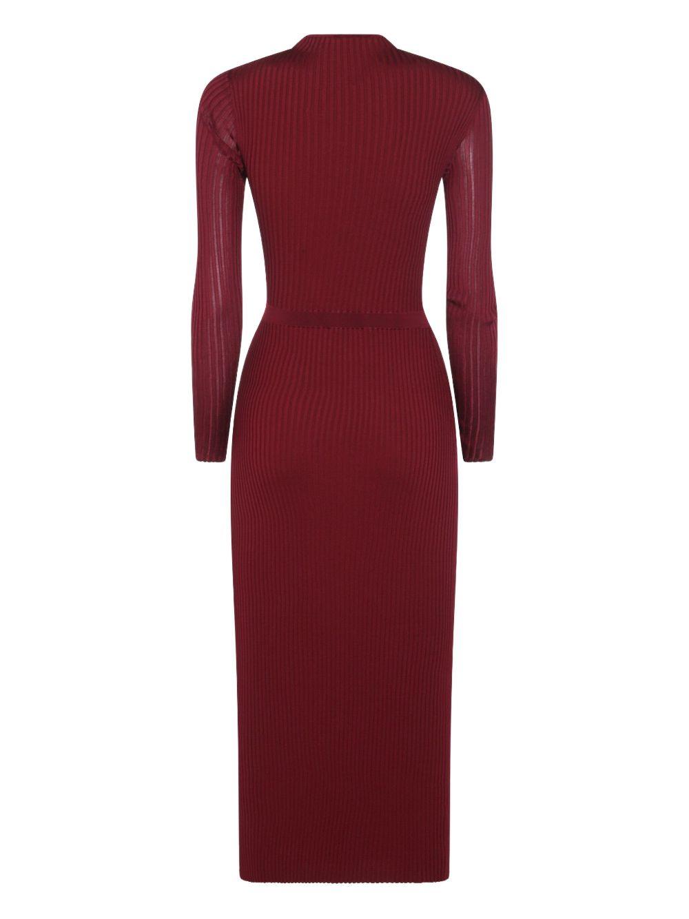 Abito midi in maglia a coste bordeaux con dettagli cut-out<BR/> PF25080MBU BURGUNDY SELF-PORTRAIT