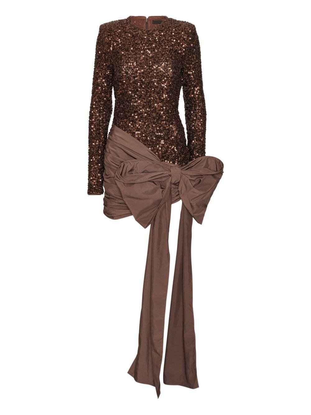 Sequins Bow Mini Dress Dark Brown 1148812910 2910 CHICORY COFFEE ROTATE