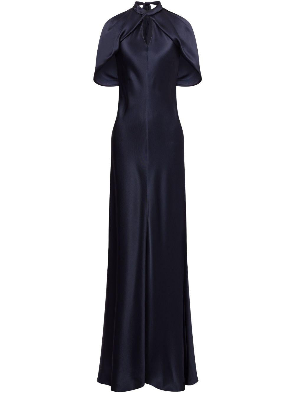 Abito in raso con maniche a mantella<BR/><BR/> J04031619 0510 BLUE ALBERTA FERRETTI