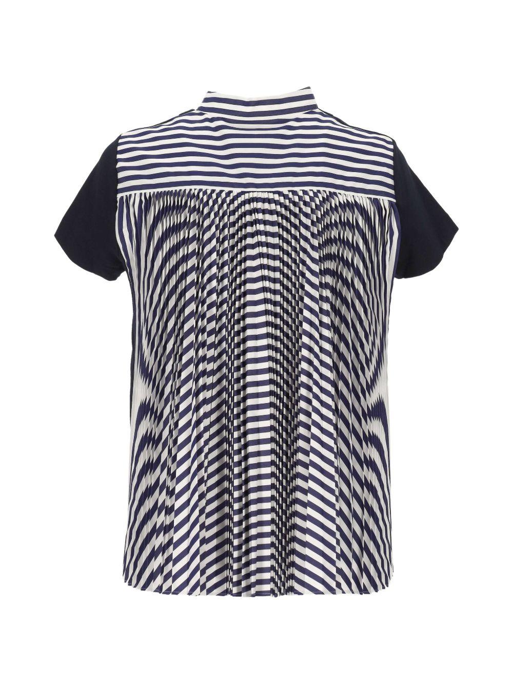 T-shirt a righe plissettata SCW352 240 NAVY STRIPE SACAI