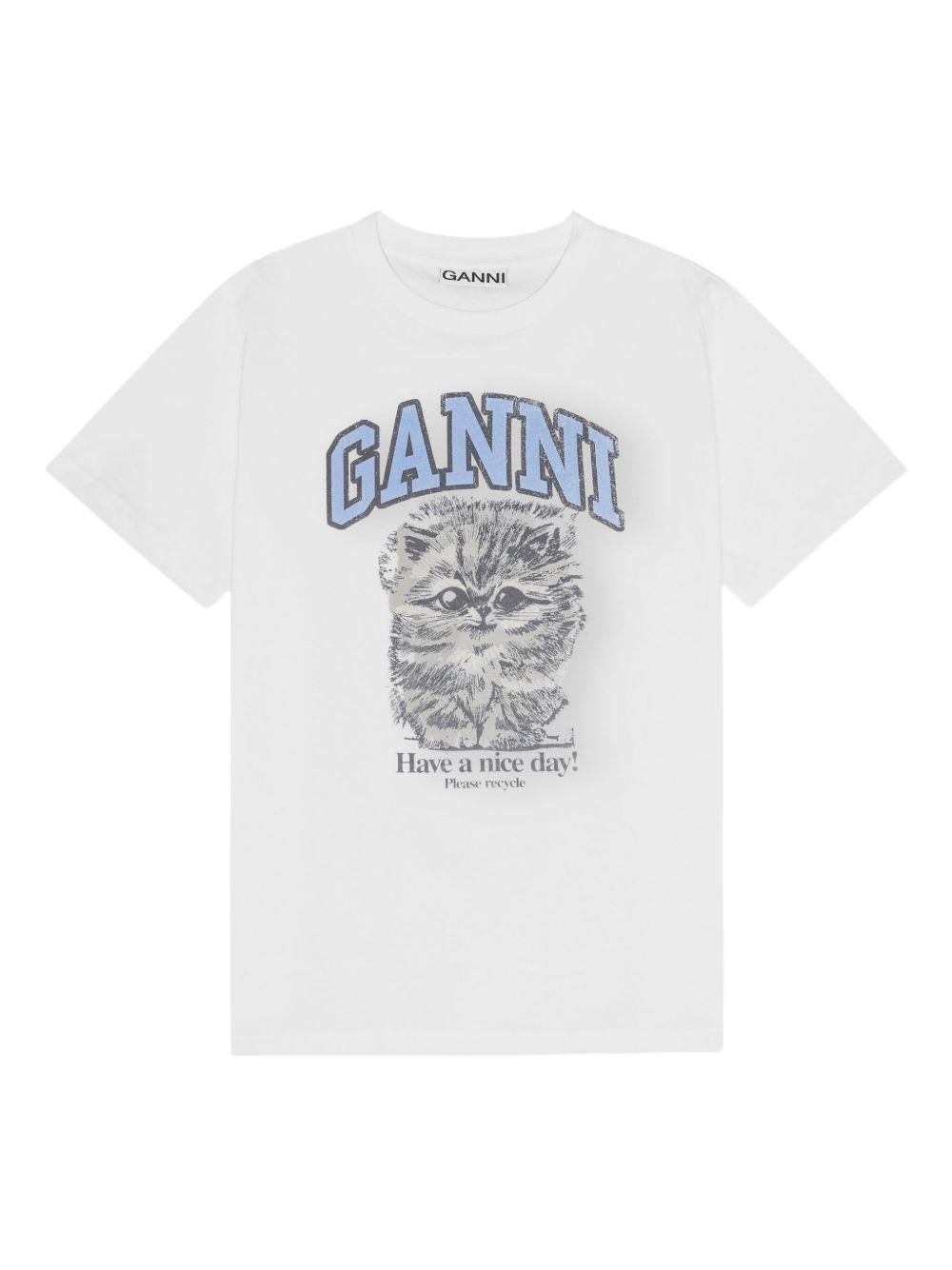 White Relaxed Jersey Kitty T-shirt T4272 151 BRIGHT WHITE GANNI