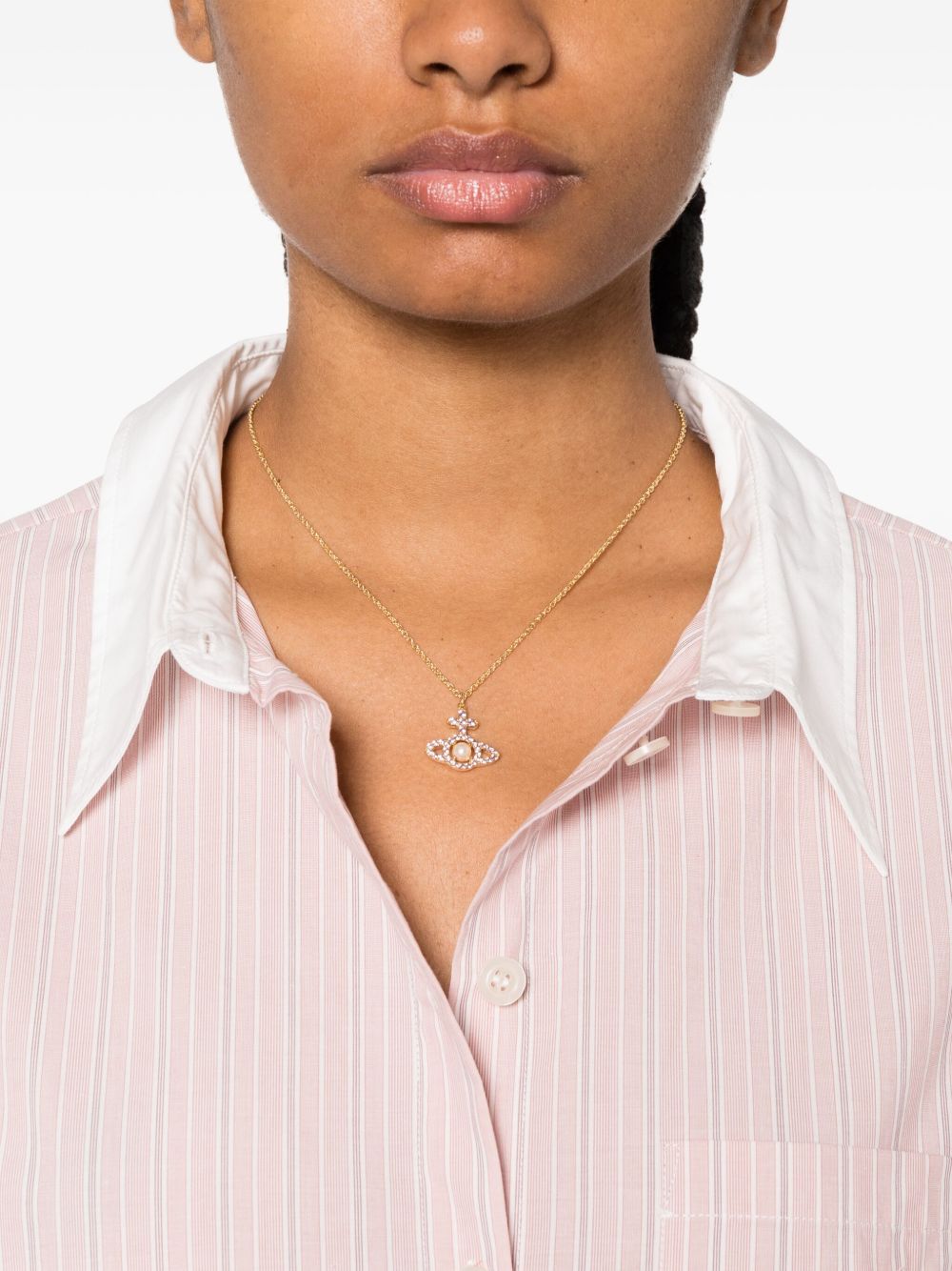 Olympia Pendant Necklace 630203AR02R599SM GOLD CREAMROSE PINK VIVIENNE WESTWOOD 