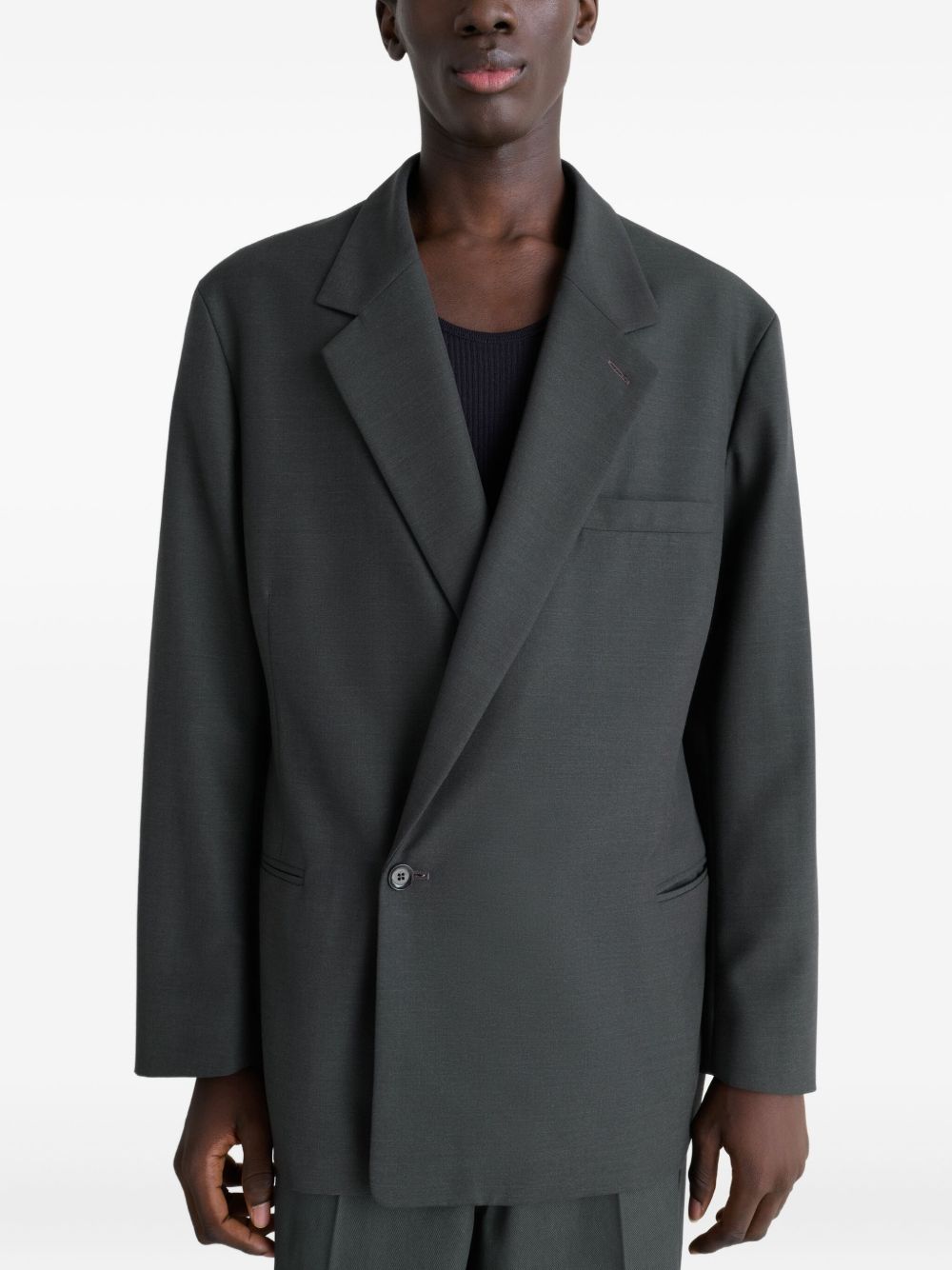 Soft Double Breasted Jacket - Coal Tropical Wool Blend JA1063LF414 BK996 COAL LEMAIRE 