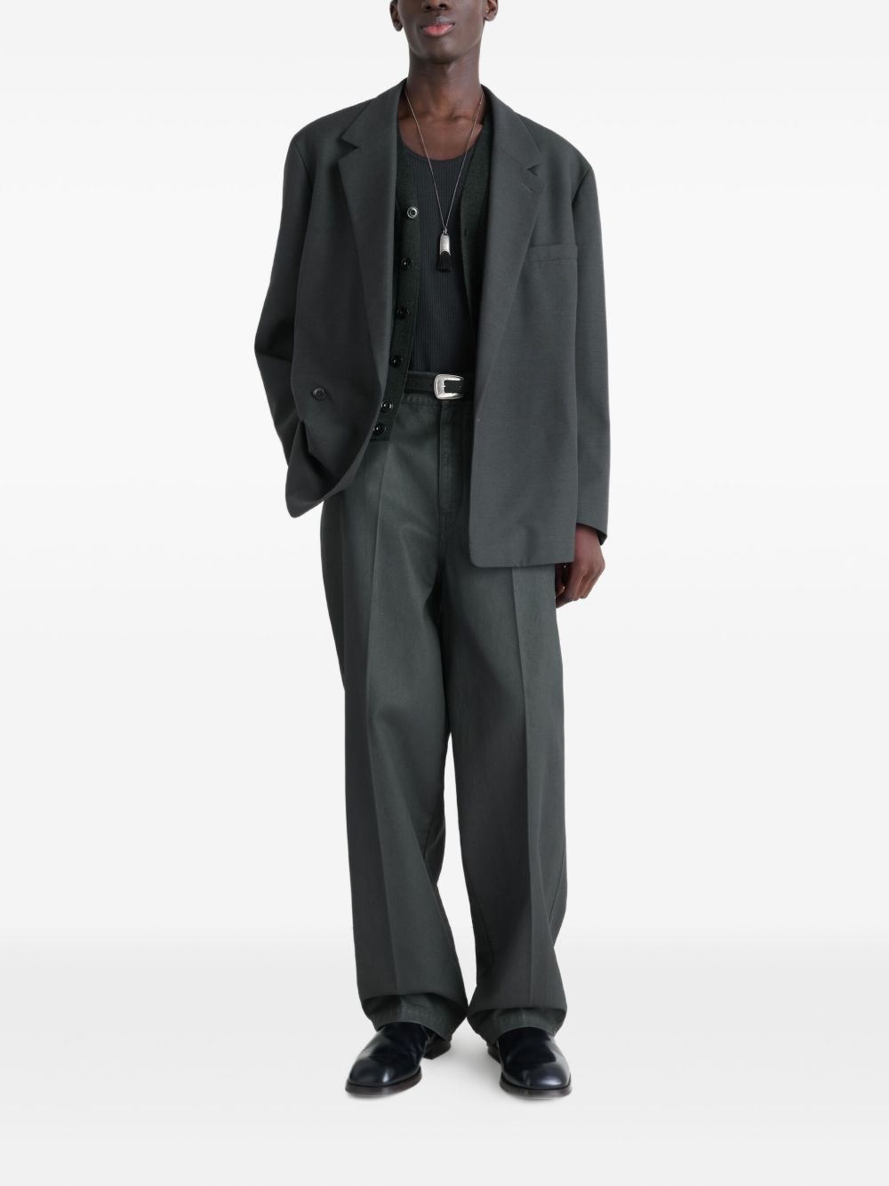 Soft Double Breasted Jacket - Coal Tropical Wool Blend JA1063LF414 BK996 COAL LEMAIRE 