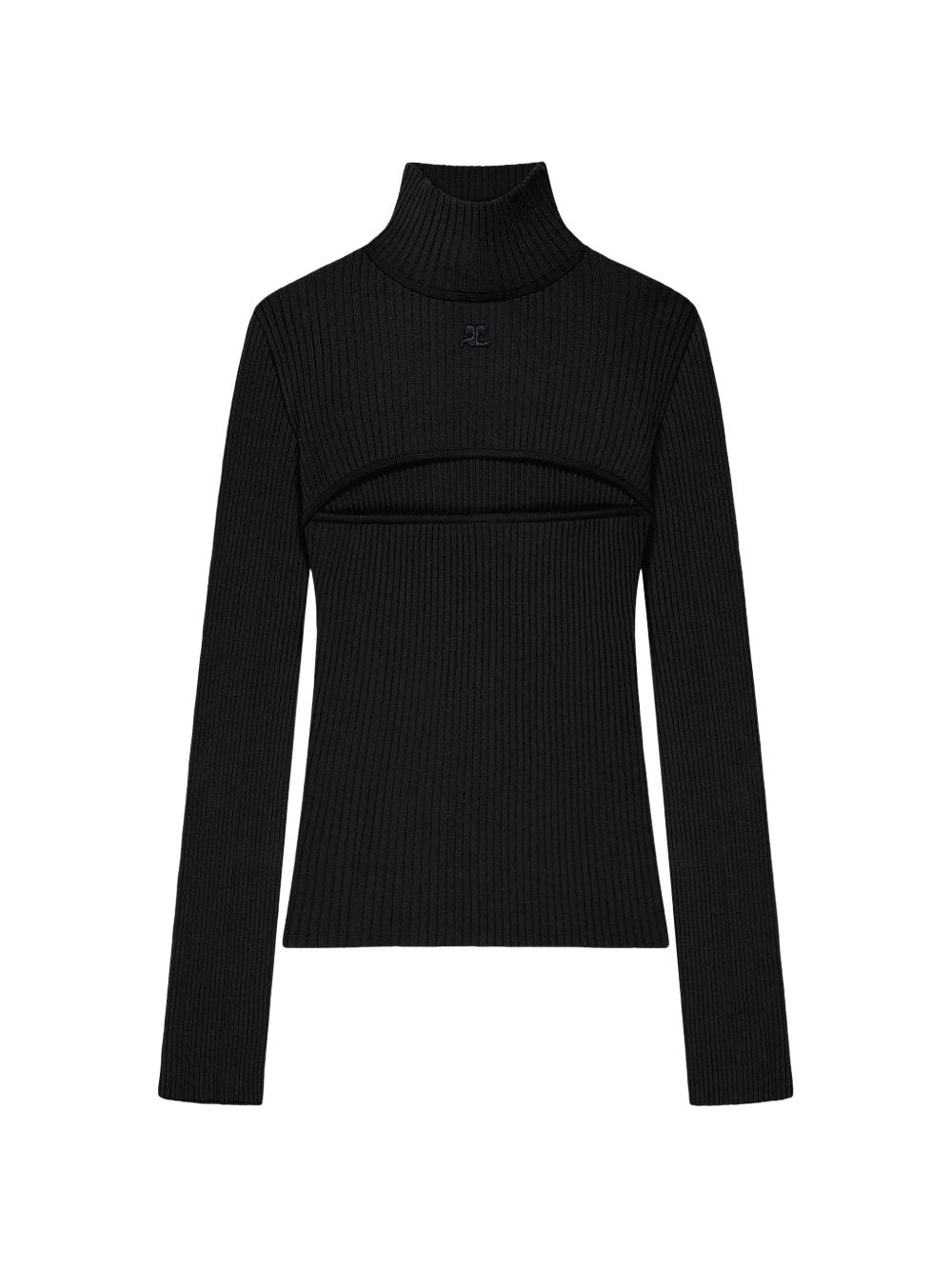 Maglia a Coste con Collo Alto 326MPU289FI0001 9999 BLACK COURREGES 