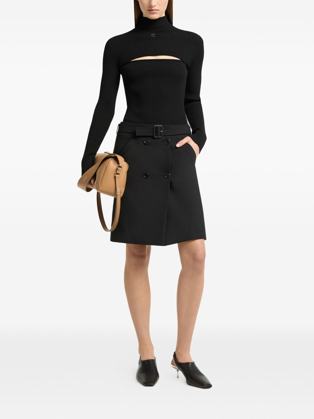 Maglia a Coste con Collo Alto 326MPU289FI0001 9999 BLACK COURREGES 