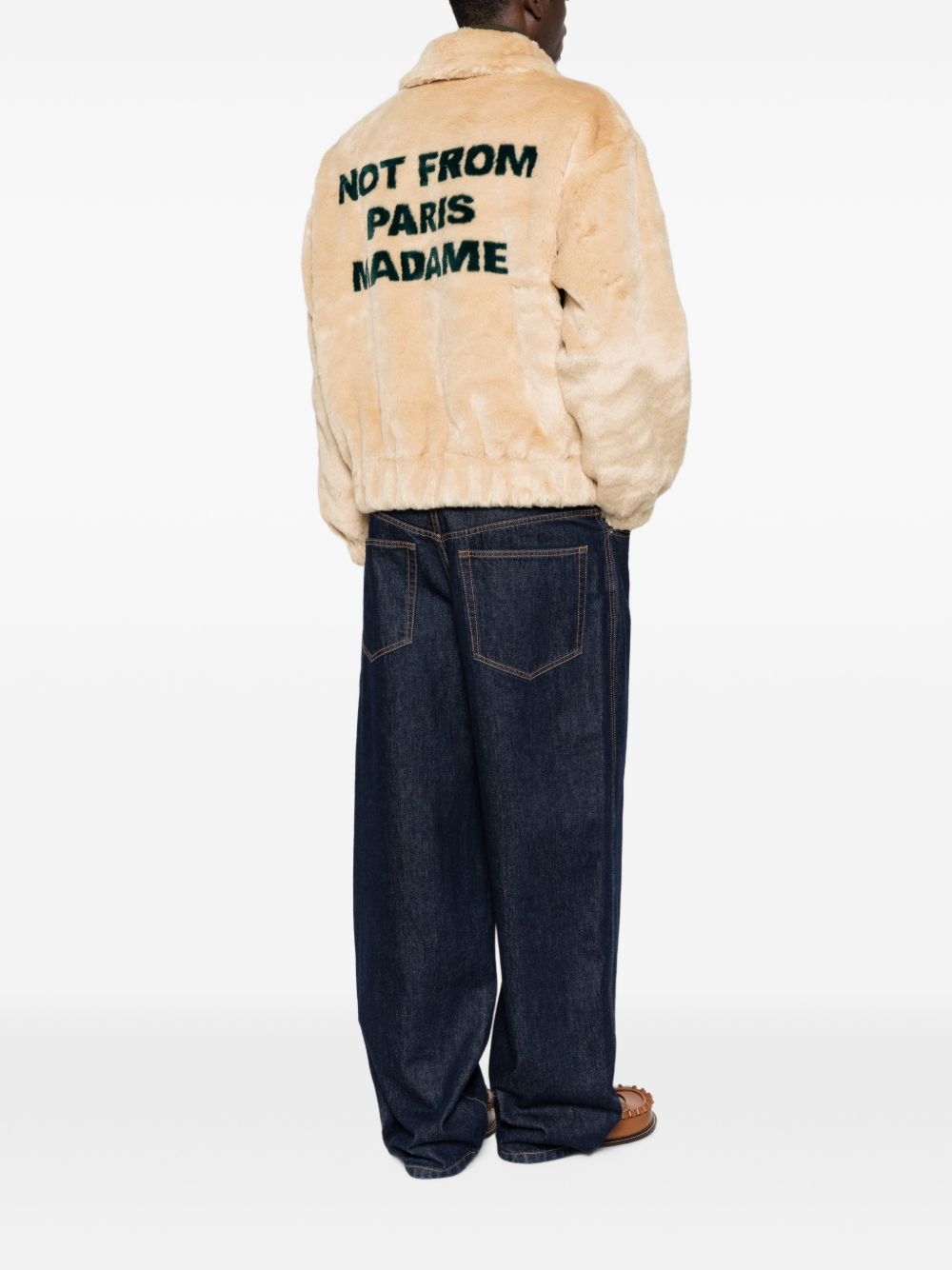 Giacca in Pelliccia Sintetica con Slogan ICT122PC004 BEIGE DROLE DE MONSIEUR 