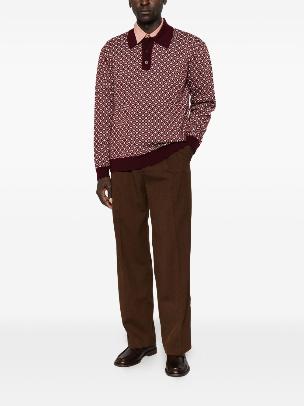 Polo Jacquard a Maniche Lunghe MPO251WO021 BROWN DROLE DE MONSIEUR 