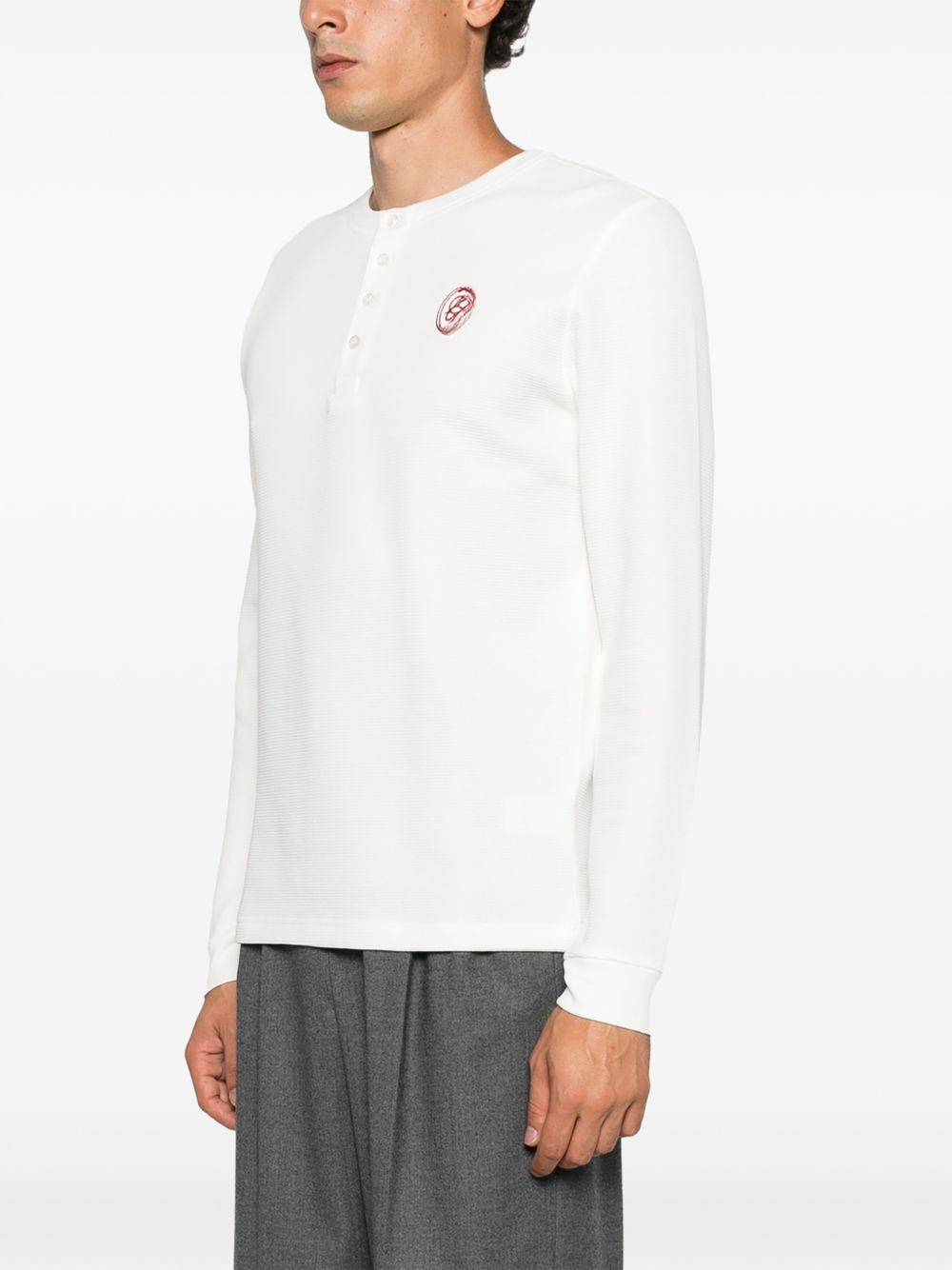 T-Shirt Waffle a Maniche Lunghe D Mirror MTS356CO231 OFF WHITE DROLE DE MONSIEUR 