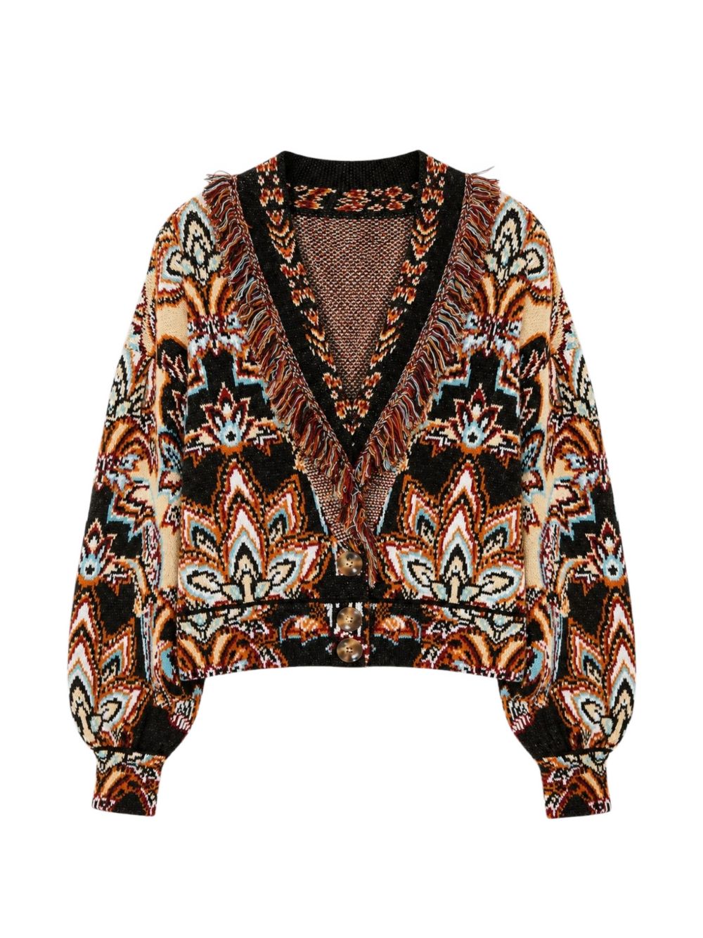 Cardigan in Maglia con Frange Stampa Tapestry Dream 360278 26086 TAPESTRY DREAM CREAM FARM RIO 