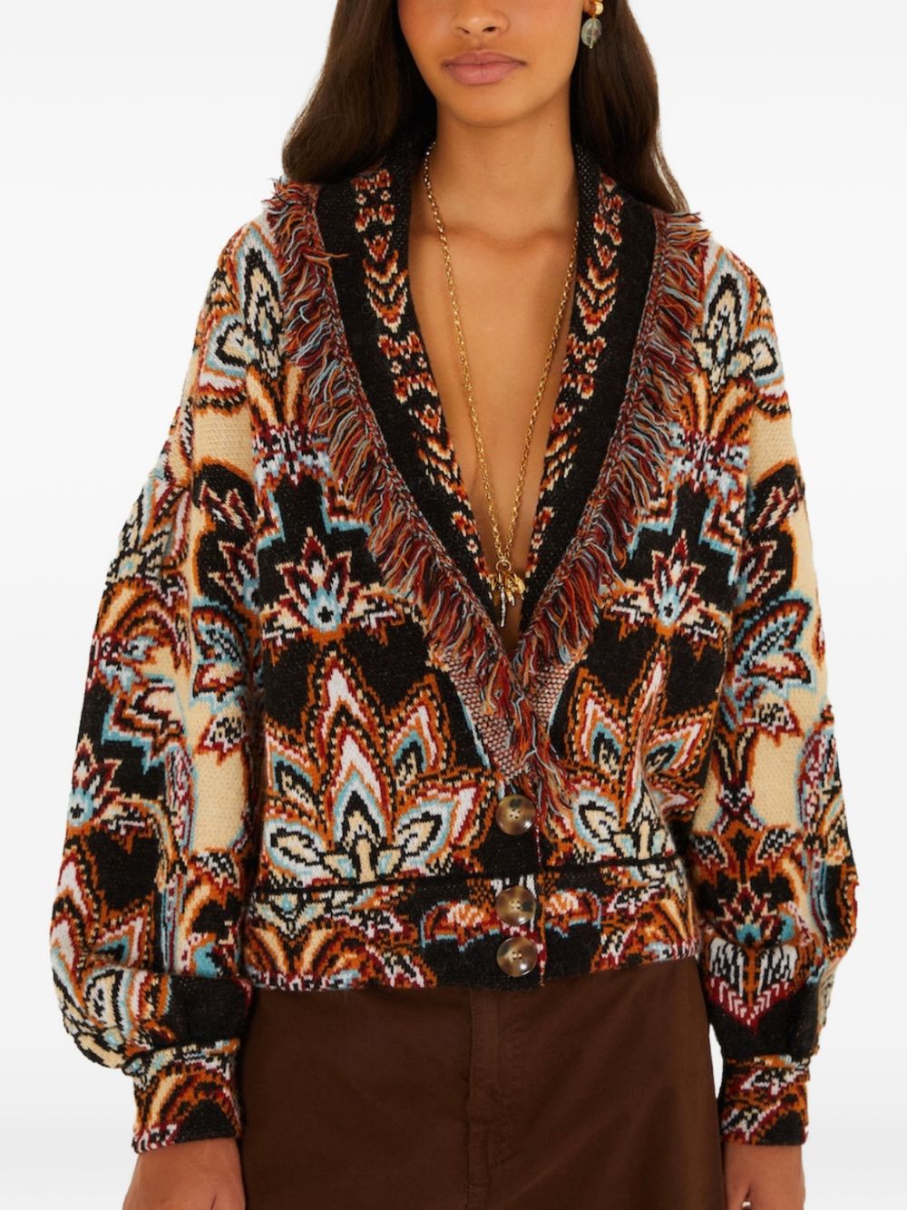 Cardigan in Maglia con Frange Stampa Tapestry Dream 360278 26086 TAPESTRY DREAM CREAM FARM RIO 