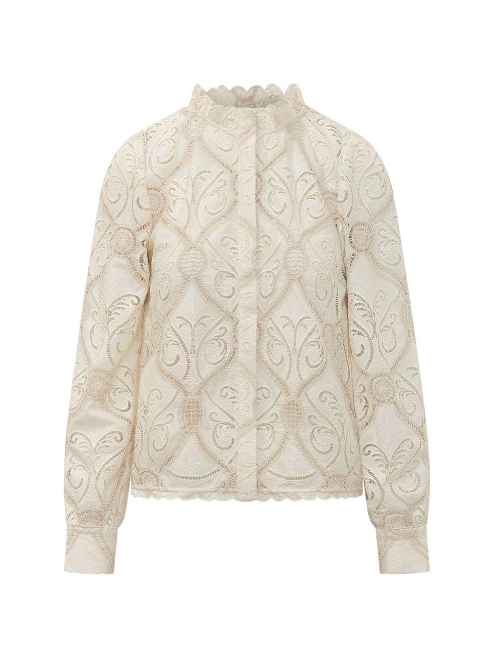 Blusa a Maniche Lunghe in Pizzo Grafico 360993 L0025 OFF WHITE FARM RIO 