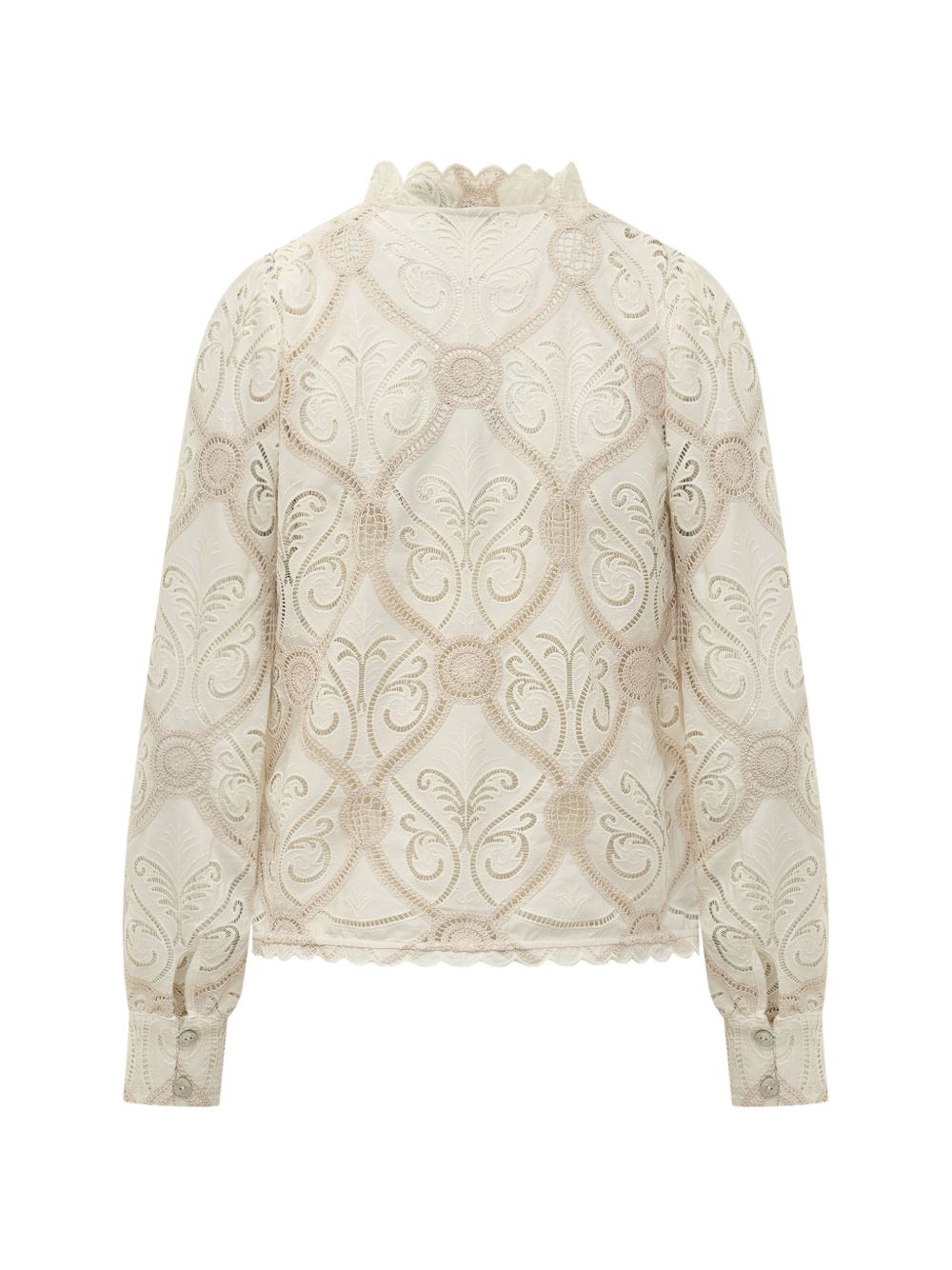 Blusa a Maniche Lunghe in Pizzo Grafico 360993 L0025 OFF WHITE FARM RIO 