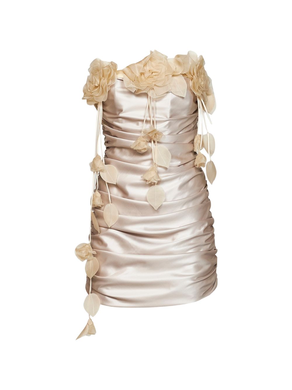 Mini Abito Bustier Drappeggiato con Dettaglio Floreale 07FWDR760F16727 02 VANILLA GIUSEPPE DI MORABITO 