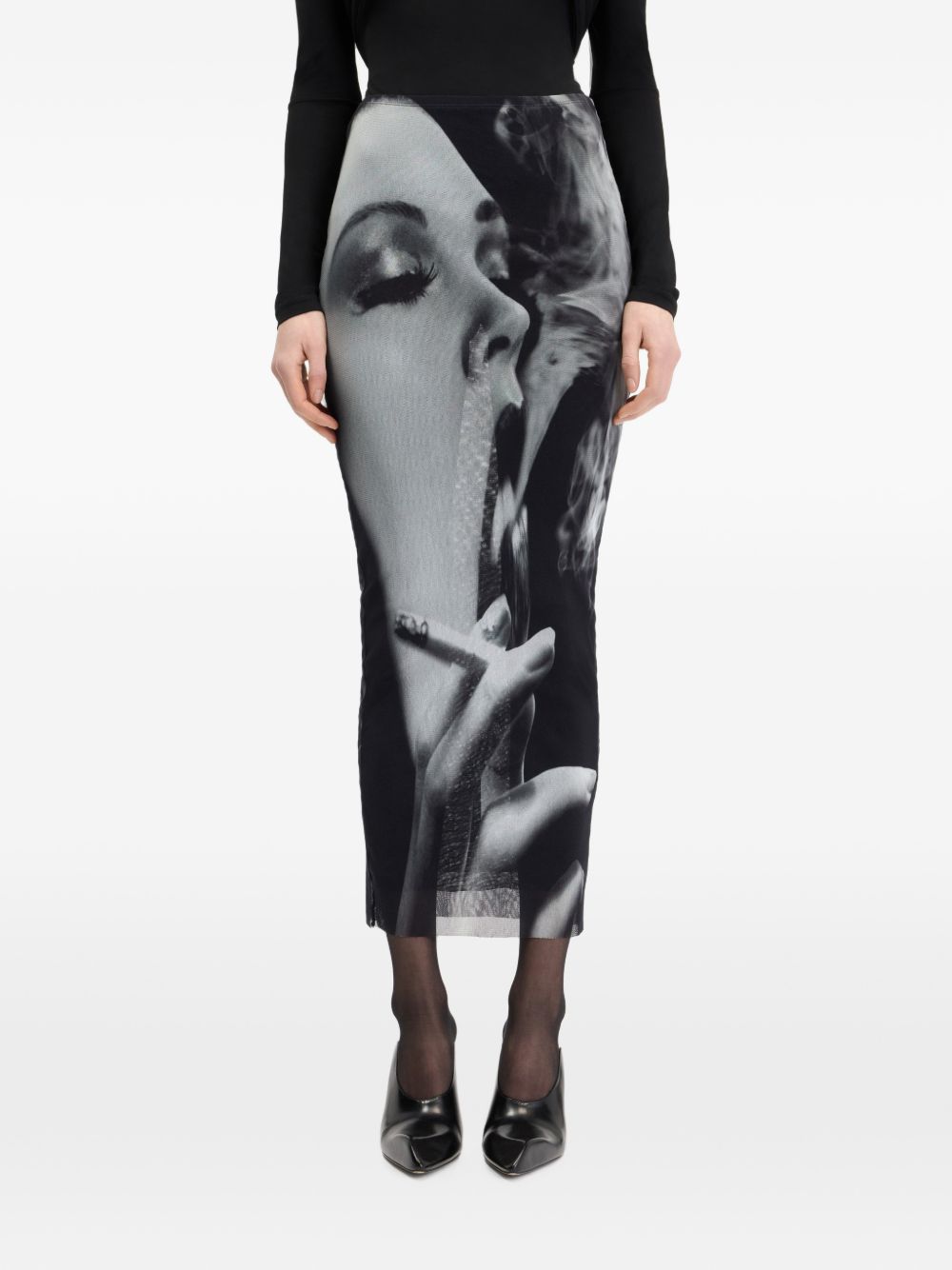 Gonna In Mesh Stampata 2604WSK085M031P000201 000201 BLACK GREY JEAN PAUL GAULTIER 