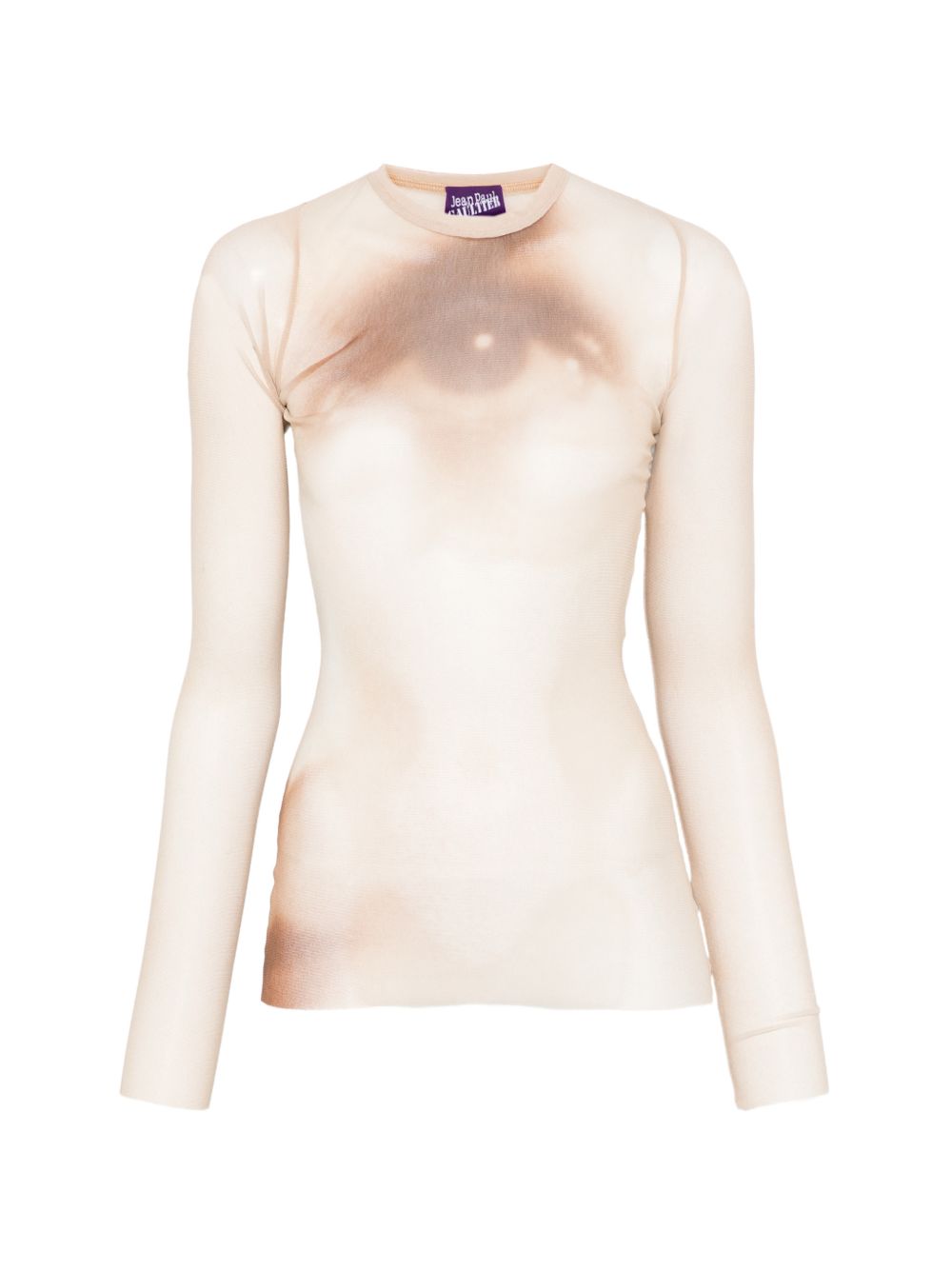 T-Shirt In Mesh Stampato Face 2604WTO561M032P 68 BEIGE JEAN PAUL GAULTIER 