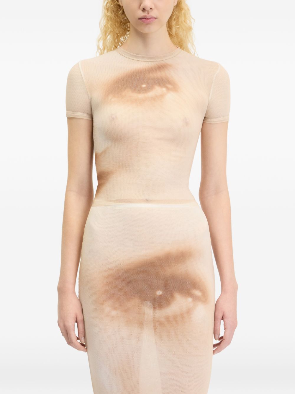 T-Shirt In Mesh Stampato Face 2604WTO563M032P68 68 BEIGE JEAN PAUL GAULTIER 