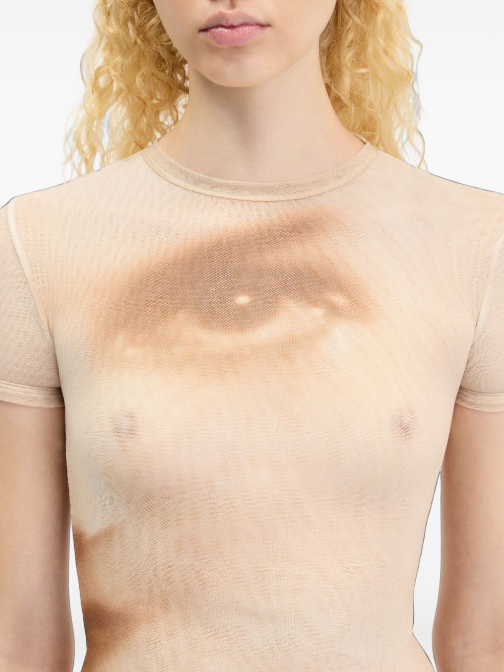 T-Shirt In Mesh Stampato Face 2604WTO563M032P68 68 BEIGE JEAN PAUL GAULTIER 