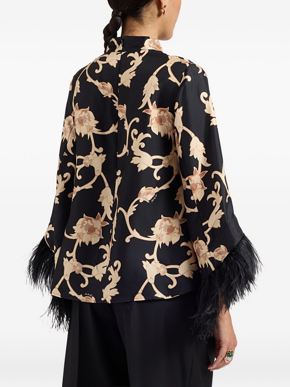 Top Make An Exit in Seta con Piume Stampa Buttercup TOP0104SIL001BTC01 BL01 BUTTERCUP LA DOUBLEJ 