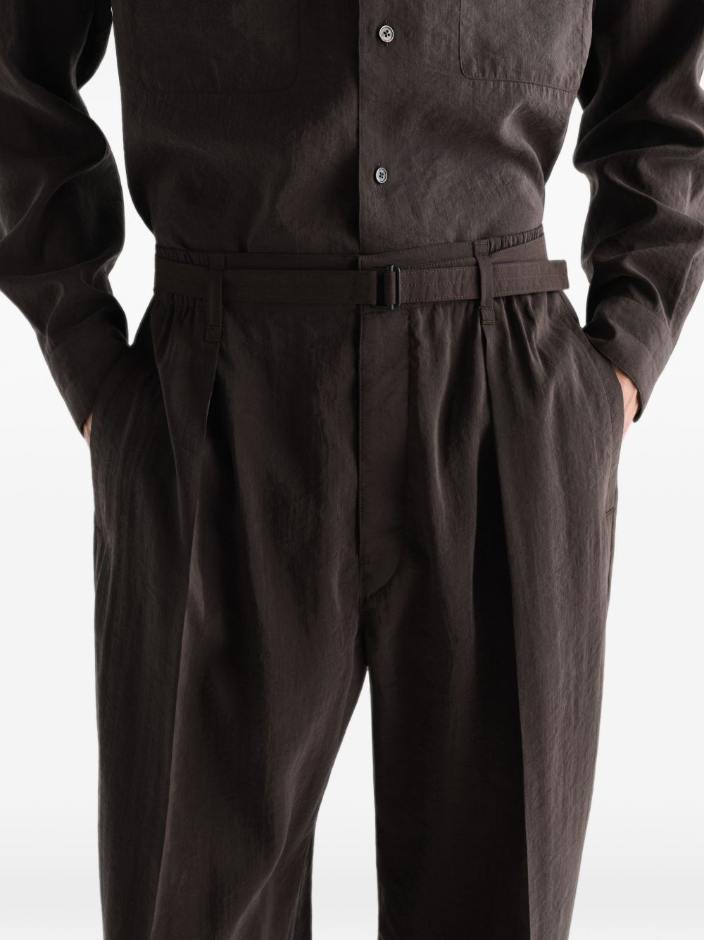 Pantaloni Relaxed con Cintura in Seta Dry PA1353LF1308 BR532 LICORICE LEMAIRE 