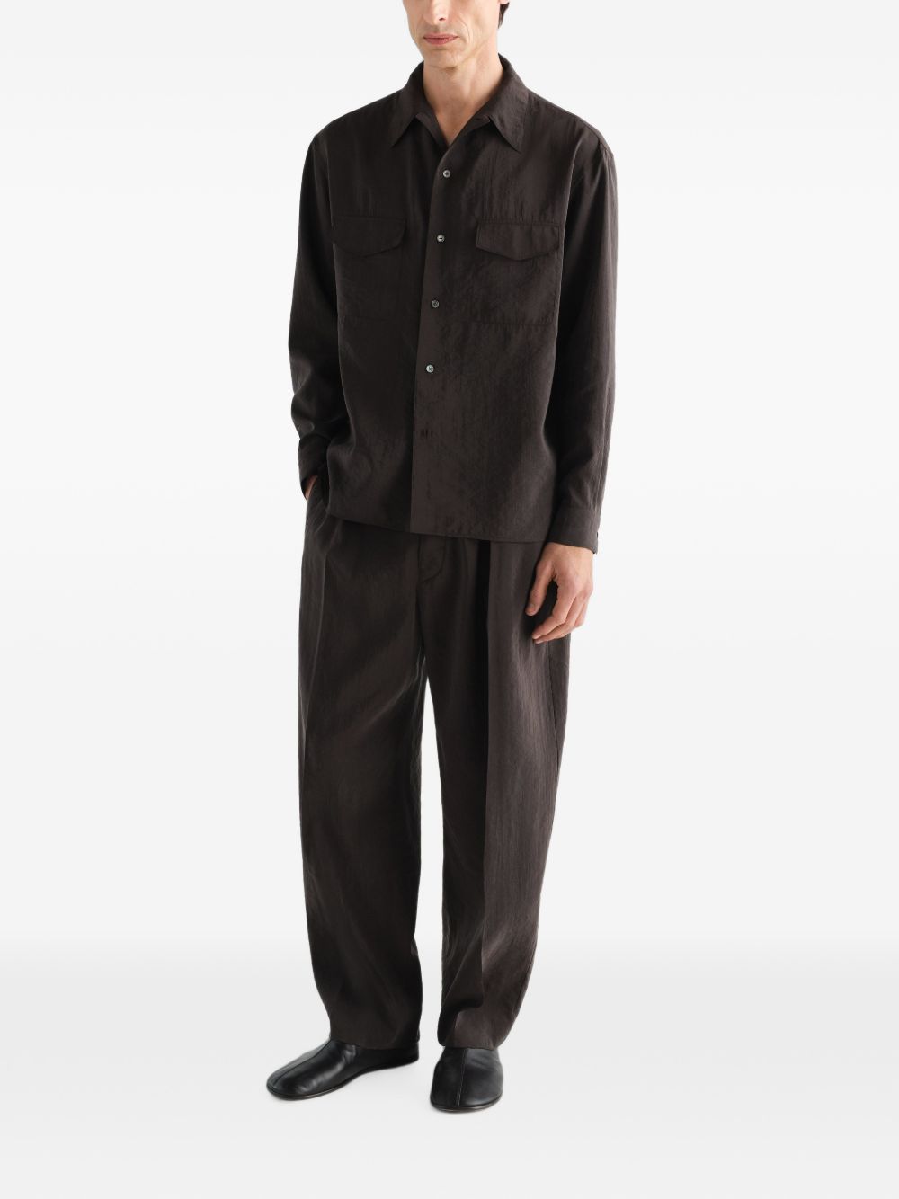 Pantaloni Relaxed con Cintura in Seta Dry PA1353LF1308 BR532 LICORICE LEMAIRE 
