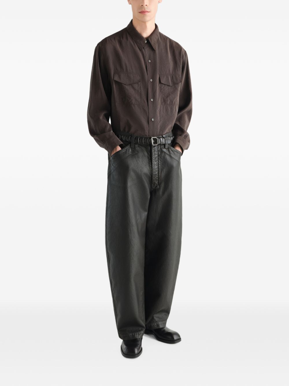 Pantaloni Maxi Workwear in Denim Rivestito PA1362LD1083 BR532 LICORICE LEMAIRE 