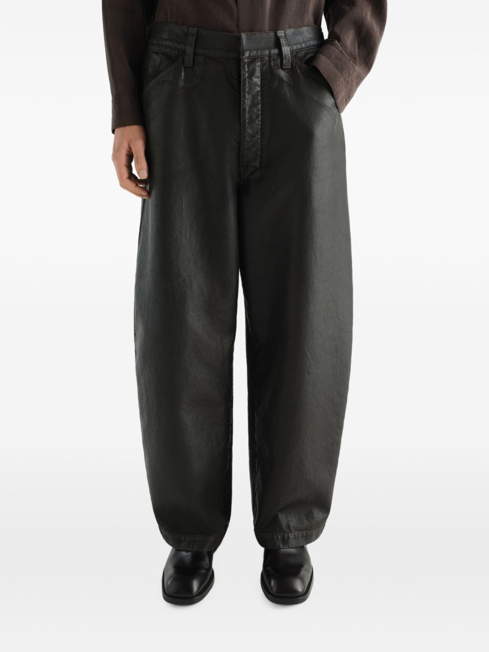 Pantaloni Maxi Workwear in Denim Rivestito PA1362LD1083 BR532 LICORICE LEMAIRE 