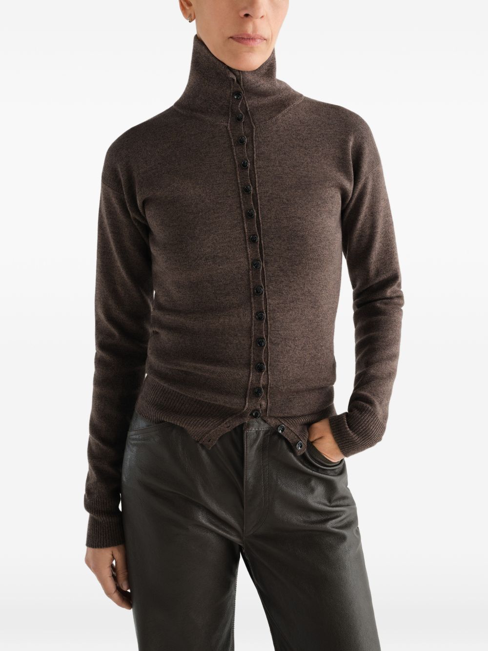Maglia con Bottoni in Lana Merino PO0047LK1070 BR538 ECORCE MELANGE LEMAIRE 