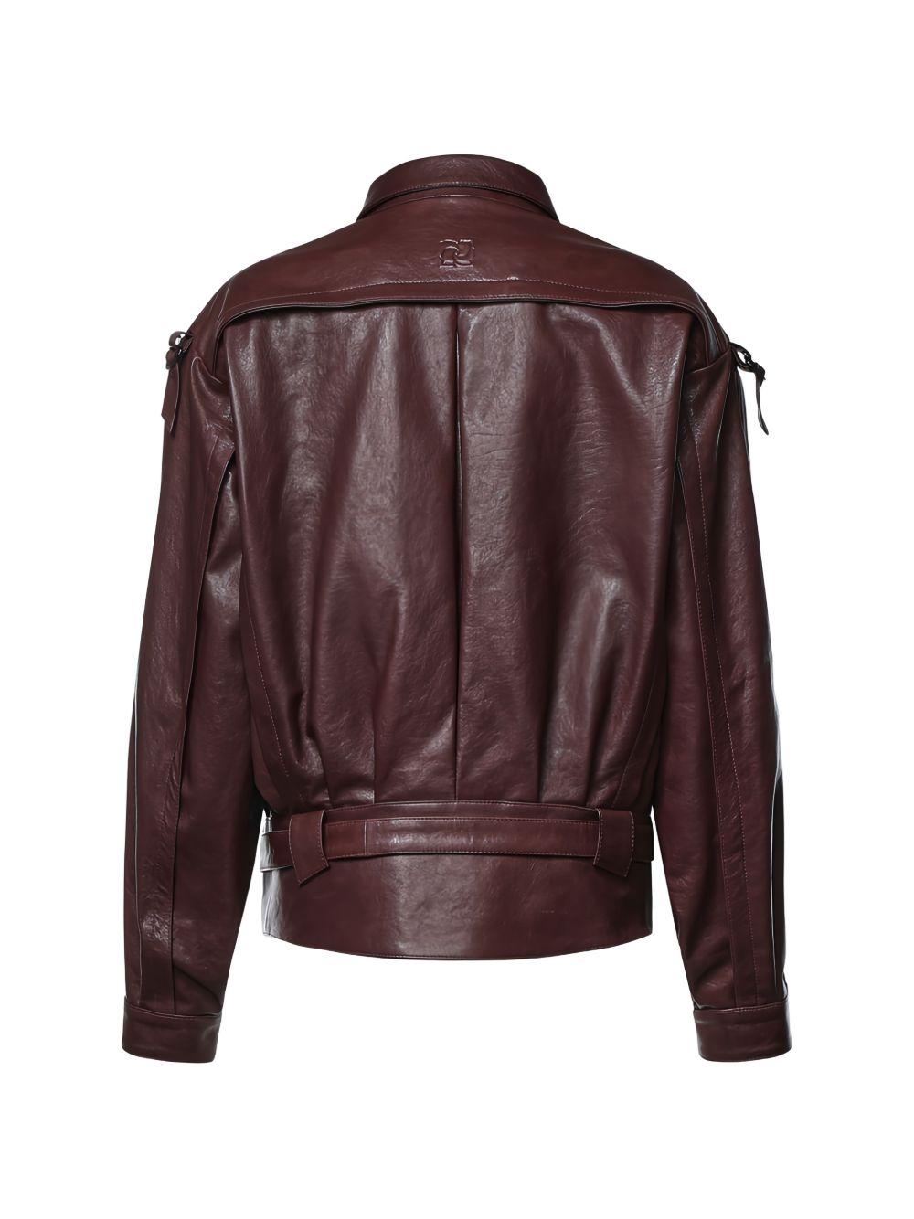 Oversized Belted Leather Jacket in Burgundy 344726 BURGUNDY MAGDA BUTRYM 