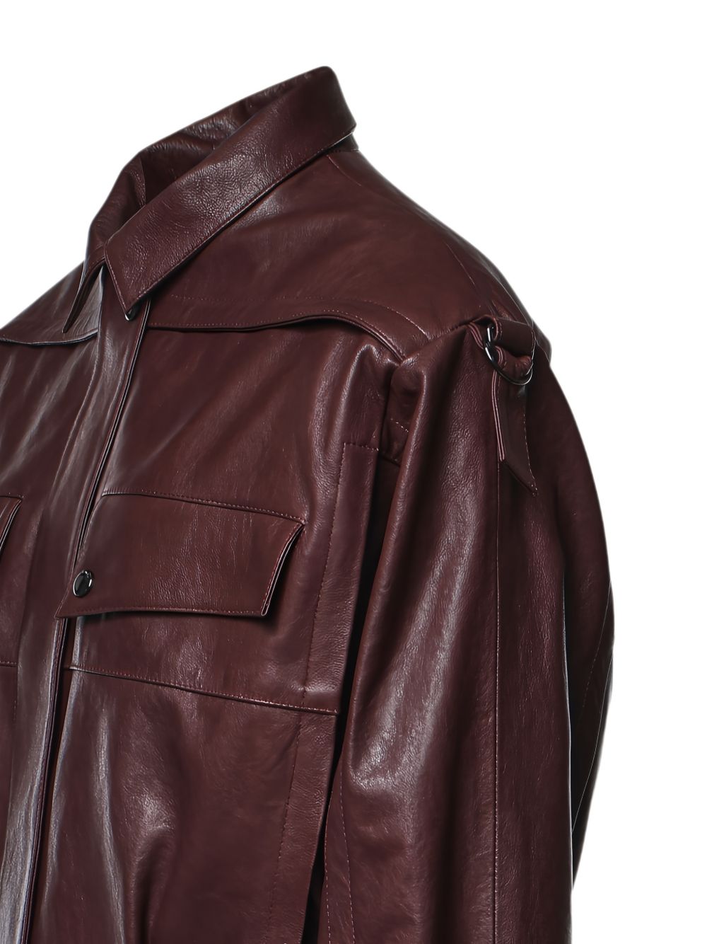 Oversized Belted Leather Jacket in Burgundy 344726 BURGUNDY MAGDA BUTRYM 