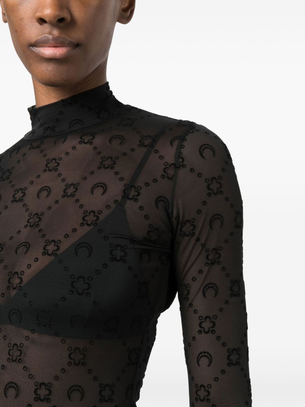 Top Collo Alto Moonogram in Mesh Floccato WTO388ACJER0005 BK99 BLACK MARINE SERRE 