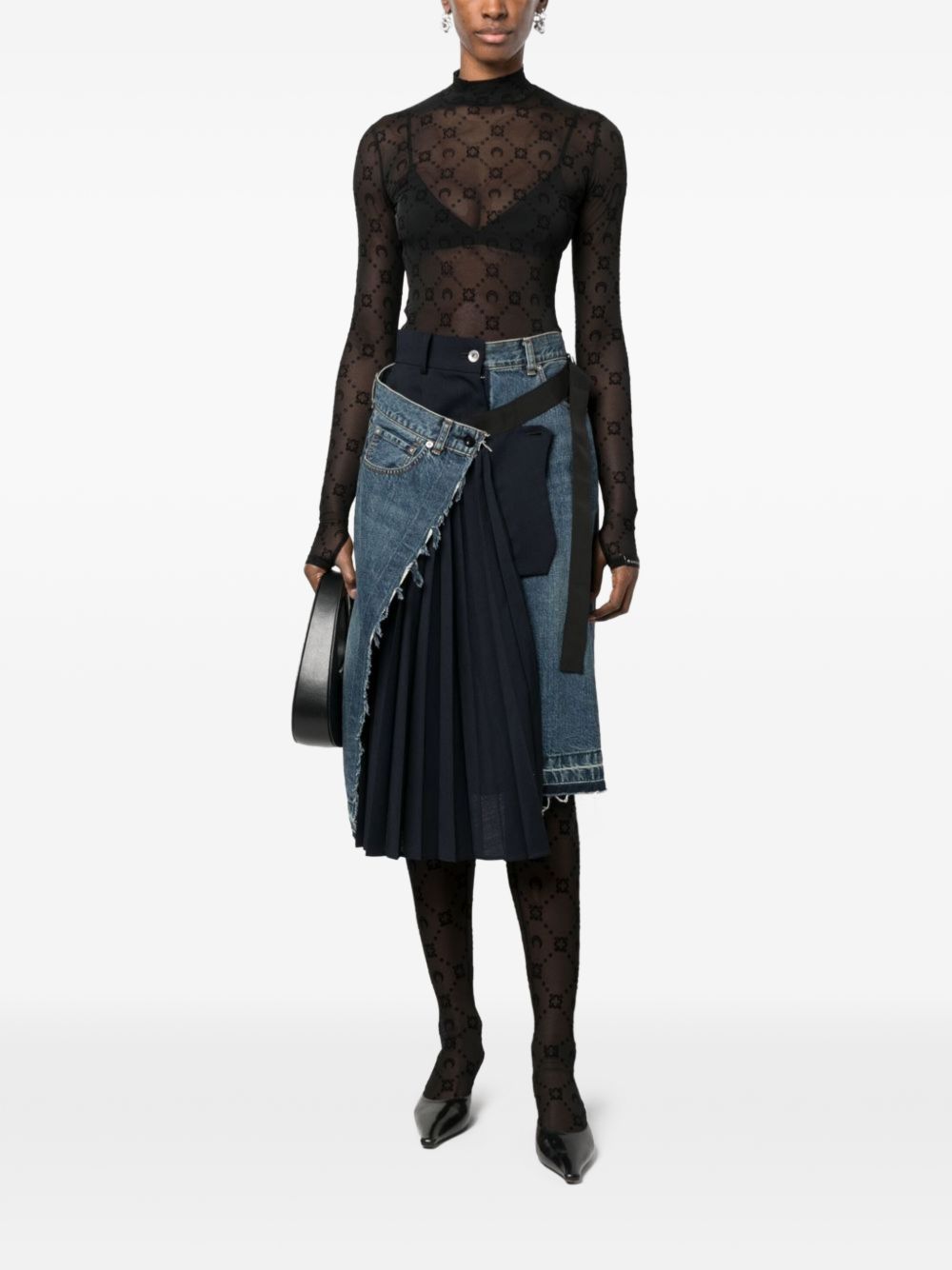 Top Collo Alto Moonogram in Mesh Floccato WTO388ACJER0005 BK99 BLACK MARINE SERRE 