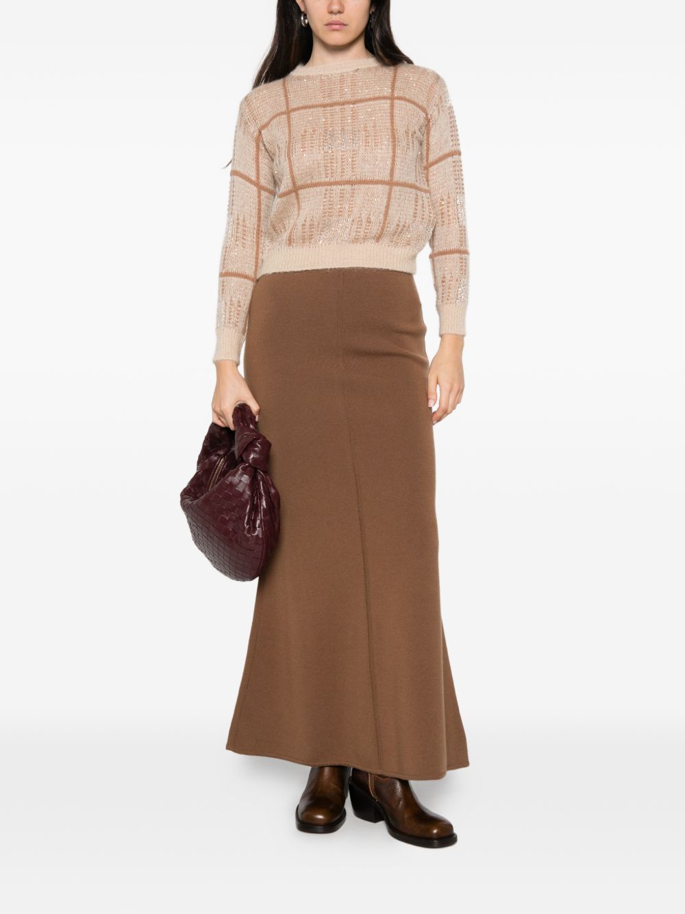 Maglia In Jacquard Check 2626366052600 002 CREMA CAMMELLO MAX MARA STUDIO 