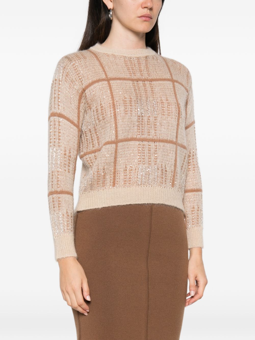 Maglia In Jacquard Check 2626366052600 002 CREMA CAMMELLO MAX MARA STUDIO 