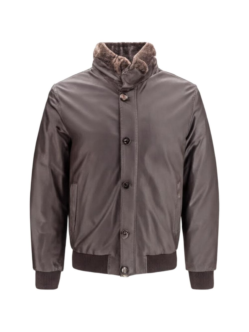 Bomber Cleros in Pelle di Cervo con Collo in Montone MOUBO100178 U0202 MORO MOORER 