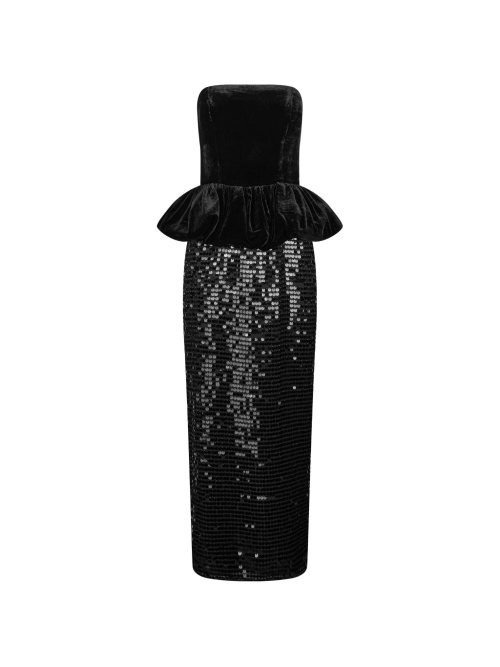 Abito Lungo Peplum in Paillettes 116856100 100 BLACK ROTATE 