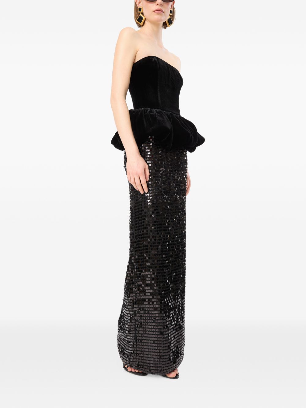 Abito Lungo Peplum in Paillettes 116856100 100 BLACK ROTATE 