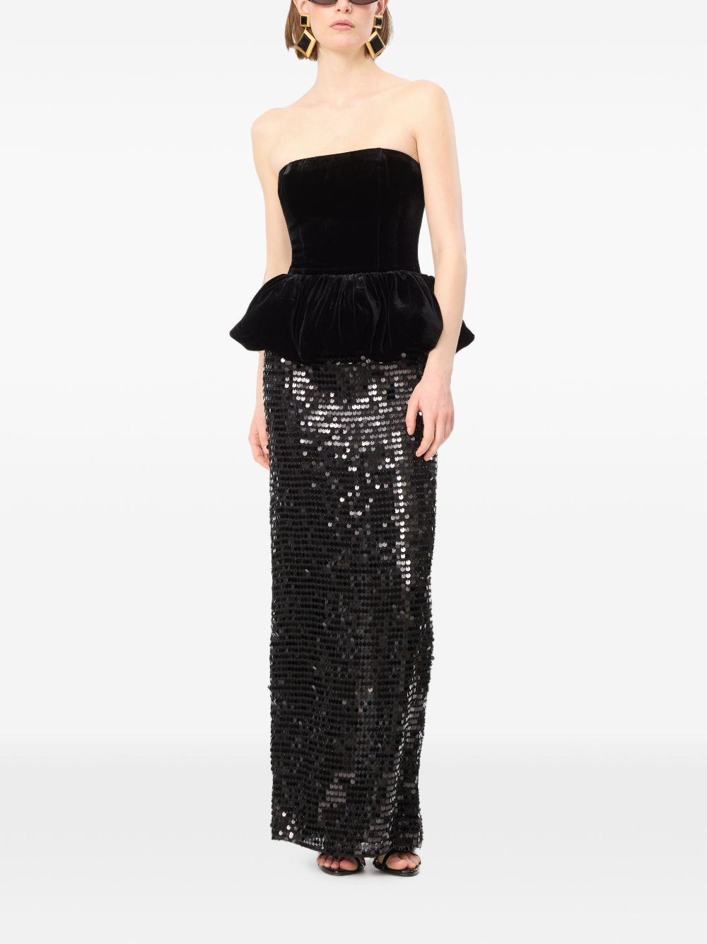 Abito Lungo Peplum in Paillettes 116856100 100 BLACK ROTATE 