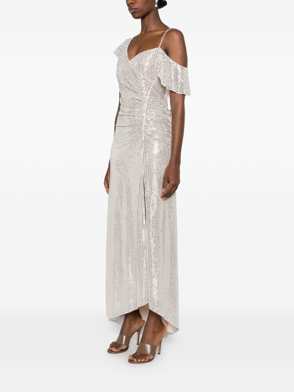 Maxi Abito Drappeggiato Con Cristalli PF26041XACH CHAMPAGNE SELF-PORTRAIT 