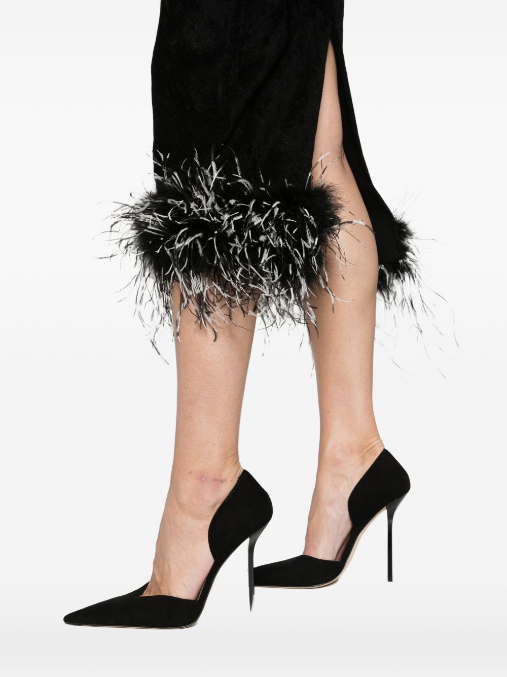 Abito Midi In Ciniglia Con Piume SC26101MAB BLACK SELF-PORTRAIT 