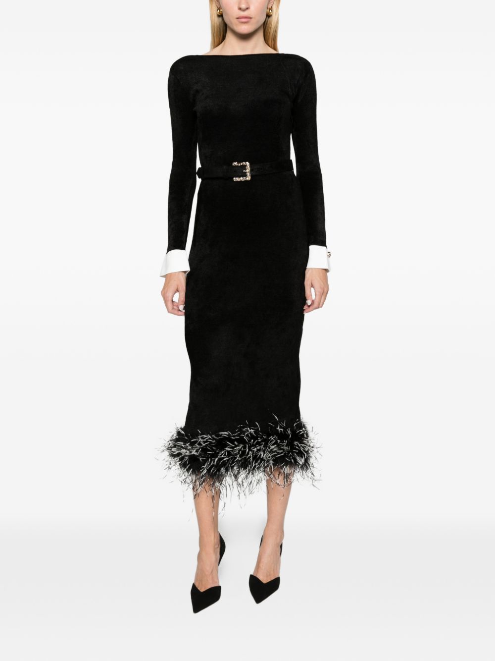 Abito Midi In Ciniglia Con Piume SC26101MAB BLACK SELF-PORTRAIT 