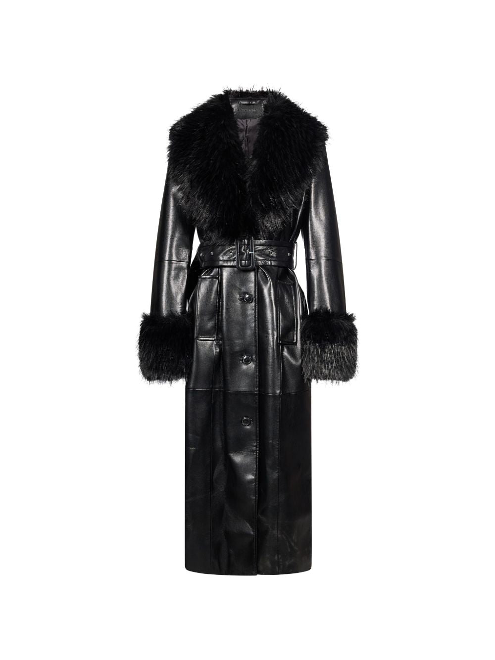 Cappotto Estella in Ecopelle con Dettagli in Pelliccia Sintetica 665548791 89000 BLACK STAND STUDIO 